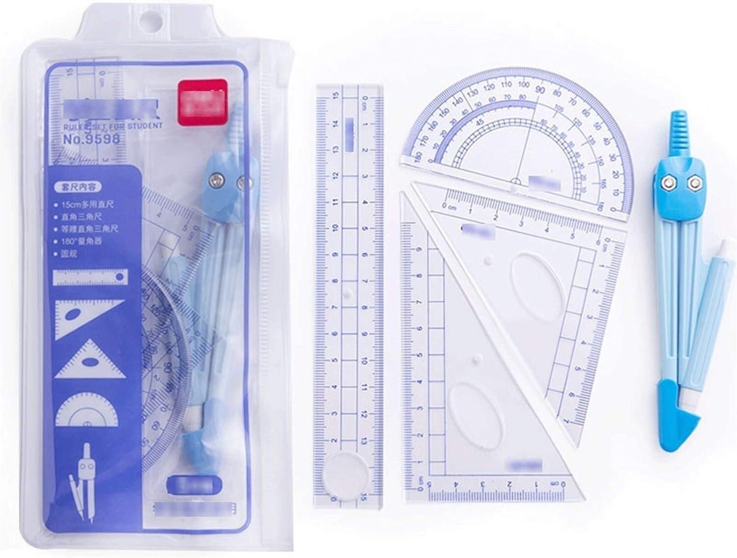 Wbtajzhy One Color Circle Drawing Tool Set Geometry Compass Kit Includes Rulers Protractor Triangle Ruler For Engineering Drawings 5 Piece