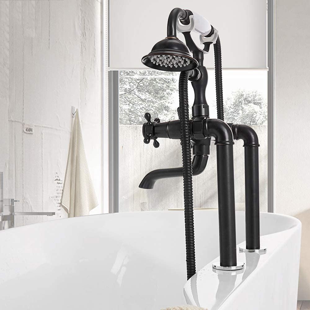 Robinet d'eau baignoire haut de gamme en laiton noir à double commande - 8