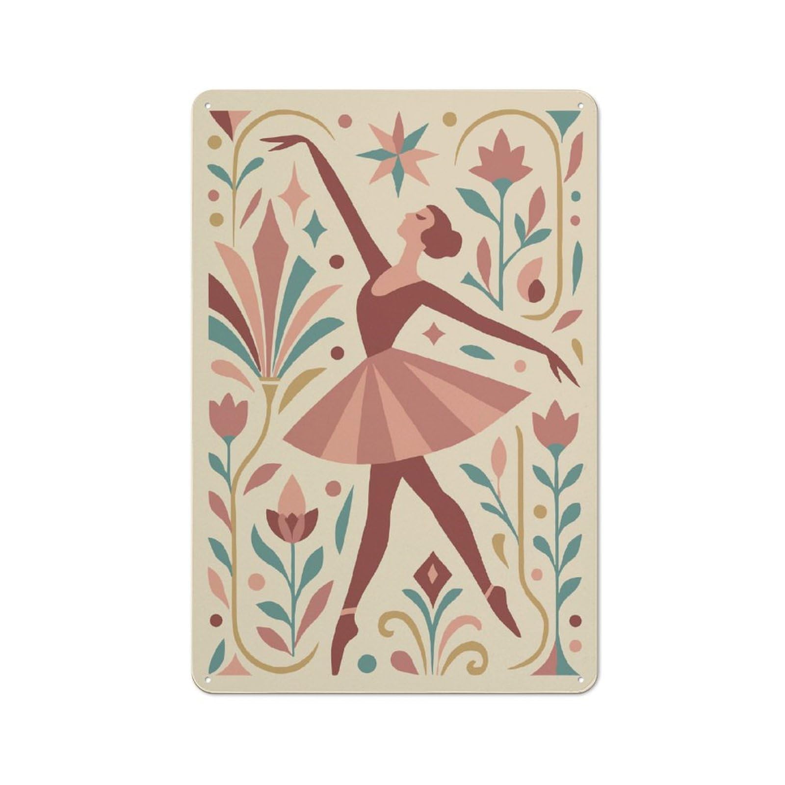 Junmoney Style-12 Tin Wall Plaque 30X20cm With Elegant Ballerina Art Deco Illustration For Home Office Or Studio, For Garage, Workshop And Man Cave Decoration