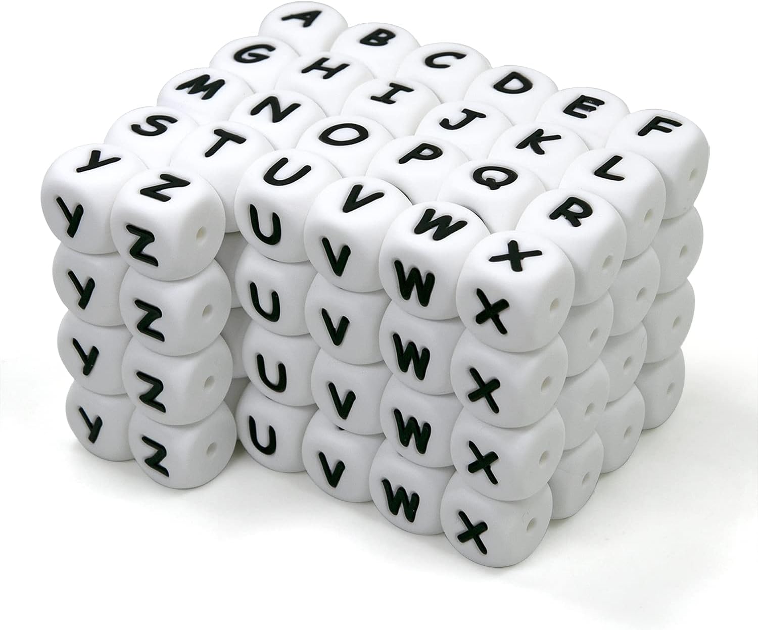 104 Pcs Silicone Letter Beads 12mm Square Alphabet Letter Beads A-Z for Bracelets Necklaces Keychain DIY Jewelry Making (104)