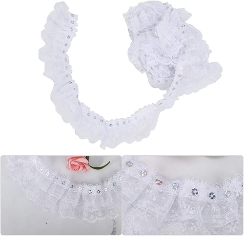 Miniatura 8 de Cinta de encaje DIY, 5 yardas, multicolor, 1.772 in, impresión de puntos, plisados, de malla, de encaje, lentejuelas bordadas, manualidades (blanco)