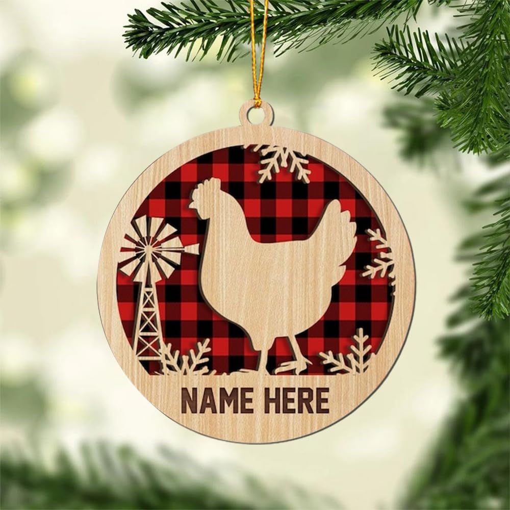 Personalized Chicken Ornament, Chicken Christmas Ornament, Custom Name Ornaments, Chickens Farm Christmas Tree Ornaments - A2