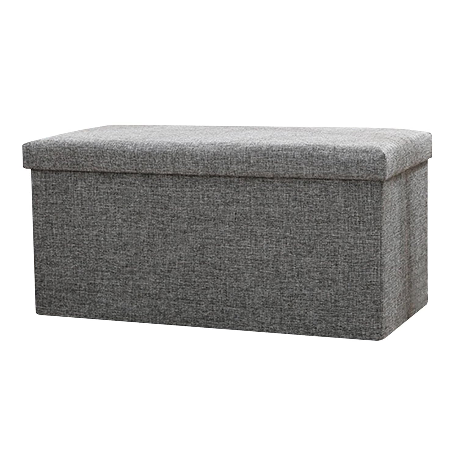 4tens Folding Storage Ottoman, Long Sofa Bench, Fabric Linen Footrest Stool for Makeup Cosmetic Laundry, Toys Storage Organizer Bin Box with Lidded Cover (Grey)