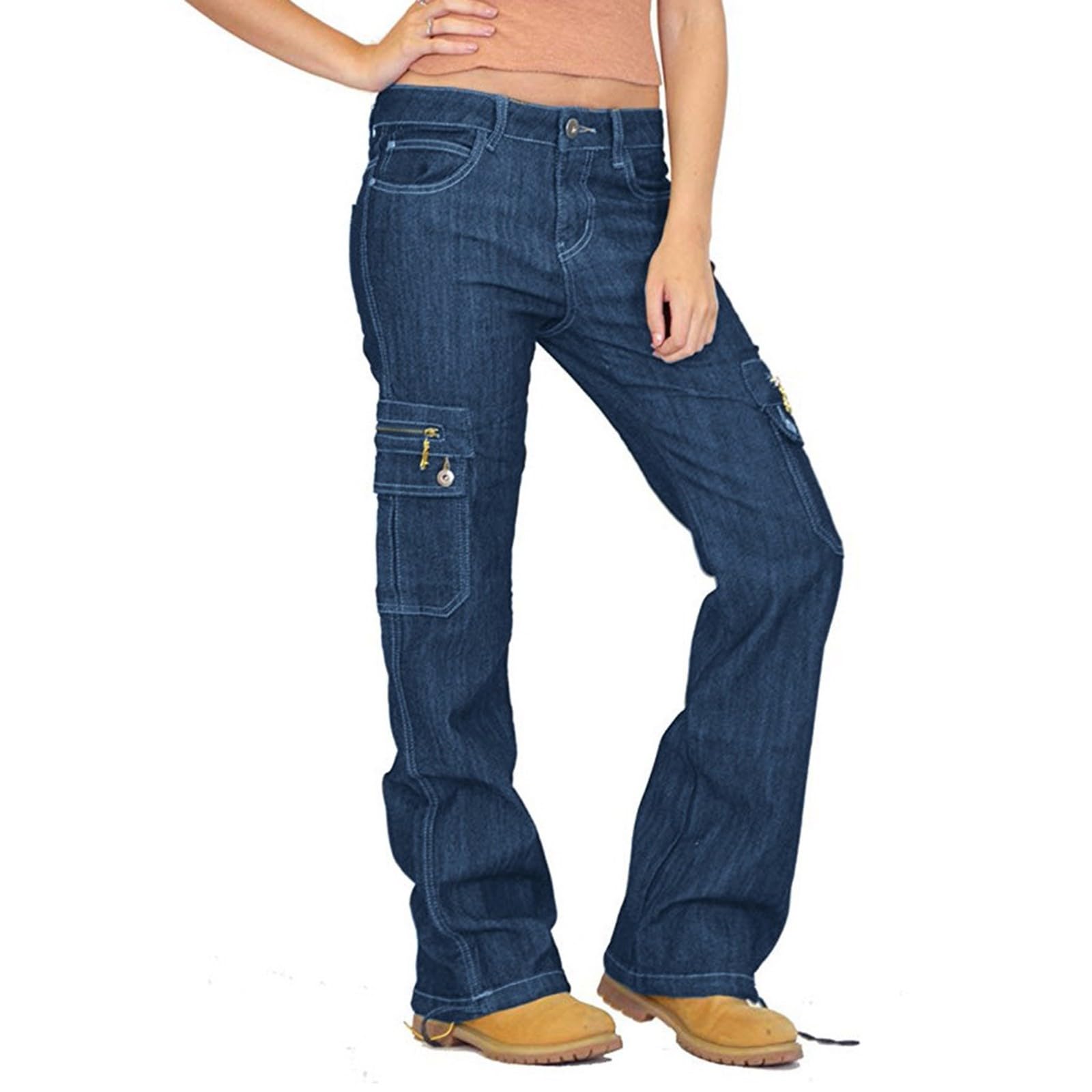 Jeans cargo de cintura baja y pierna ancha para mujer, pantalones casuales holgados de mezclilla acampanados