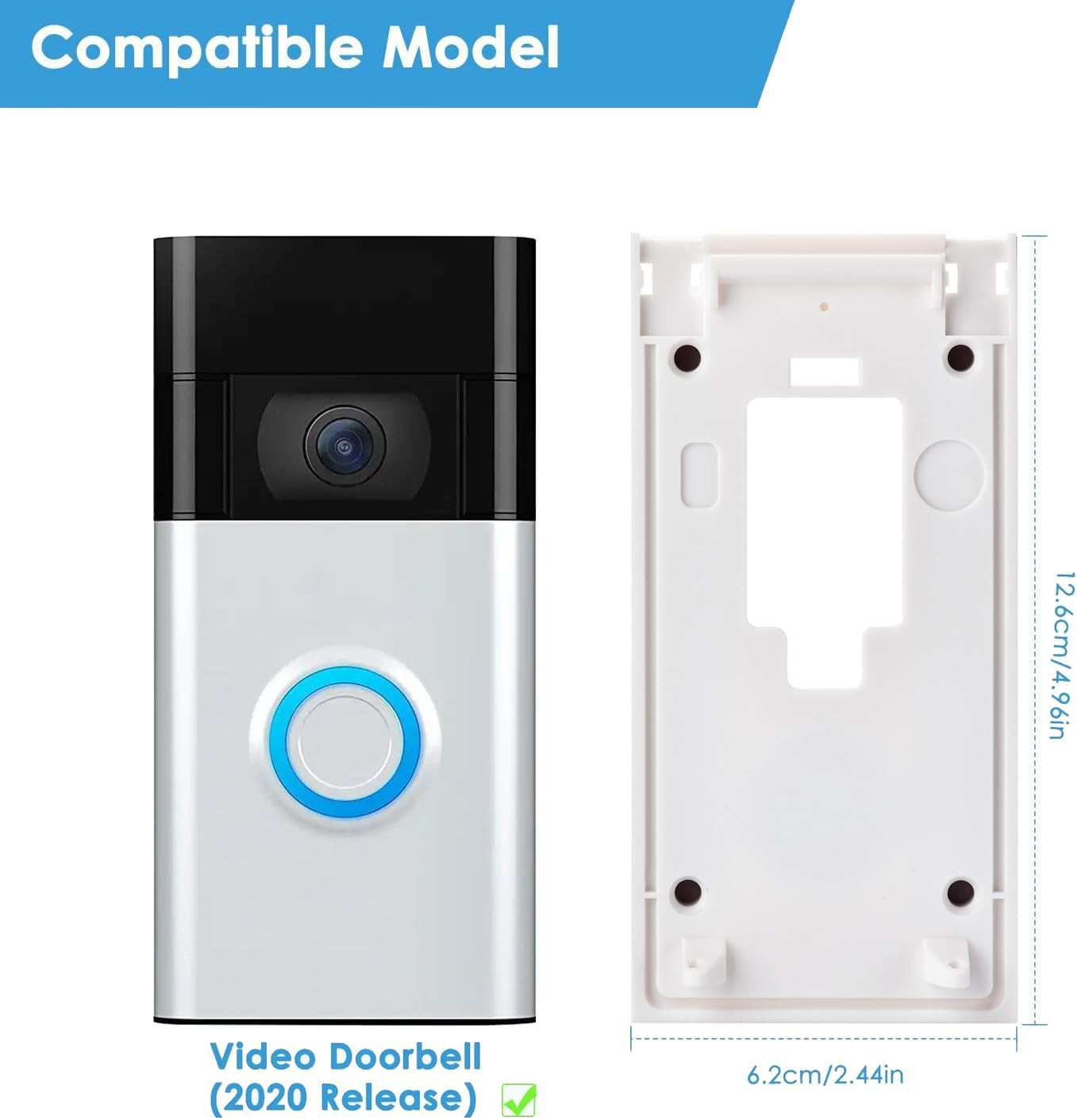 No-Drill Adhesive Mount for Ring Video Doorbell (2nd Generation - 2020 Release), Mounting Bracket Accessories for Apartments Office Houses (White)