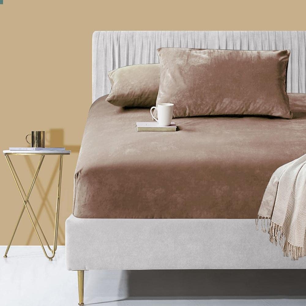 Korallenfleece Eingebautes Blatt Single Flanell Matratze Schutzhülle Bed-Bed-Bed-Abdeckung Winter-Bean_Paste_150*200 cm+30 cm (1pcs)