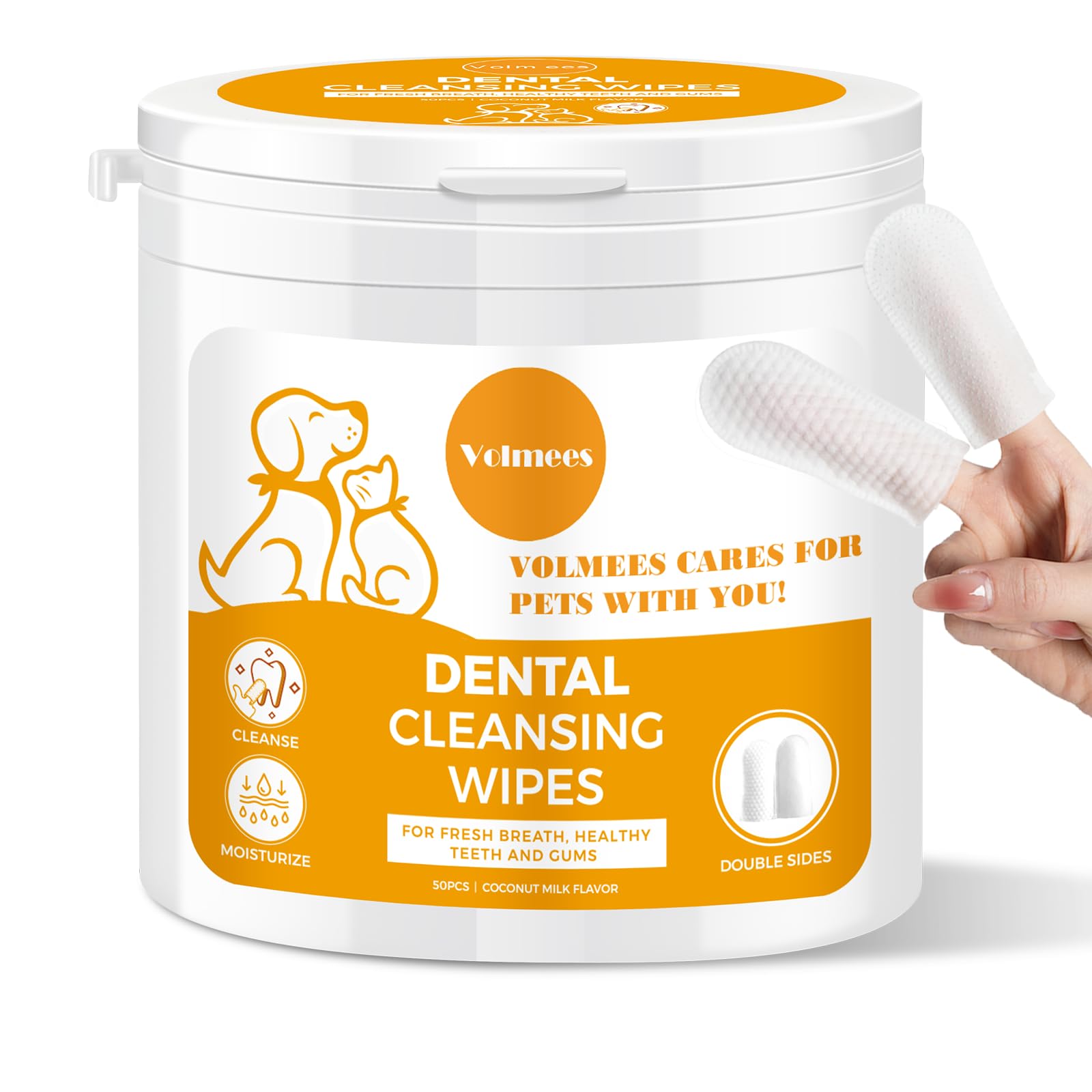 Pet Dental Finger Wipes for Dogs and Cats, Dog Teeth Cleaning Wipes, Dog Dental Care Wipes, Reduce Plaque & Tartar Buildup, Freshen Breath, Cleaner Mouth, Coconut Scent, 50Pcs