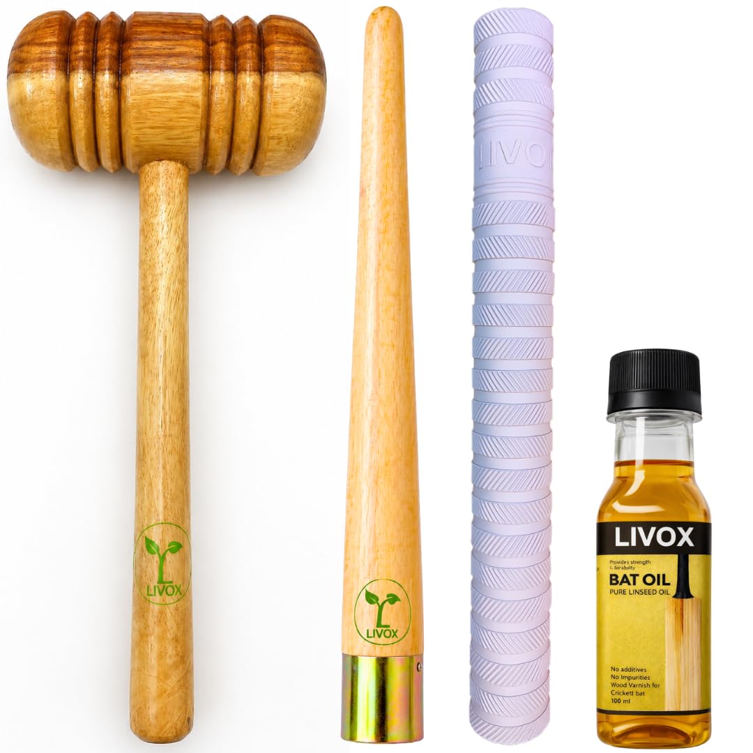 LIVOX Cricket Bat Care Kit Combo | Knocking Hammer (Wooden Mallet) + Grip Cone Tool + Bat Grip + Linseed Bat Oil 100ml-image-35