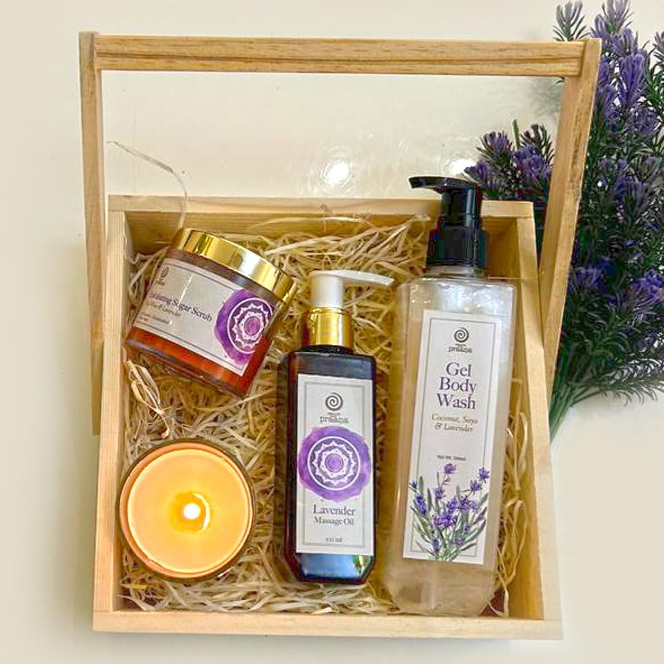 Lavender Collection Gift Hamper | Relaxing Spa Set with Votive Candle, Body Scrub, Body Oil, Body Wash & Roll-on | Perfect for Stress Relief & Self-care-image-49