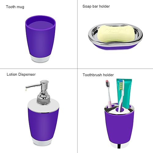 Miniatura 4 de besaset Juego de accesorios de baño, 6 piezas de plástico para cepillos de dientes, taza de enjuague, jabonera, botella desinfectante de manos, cubo