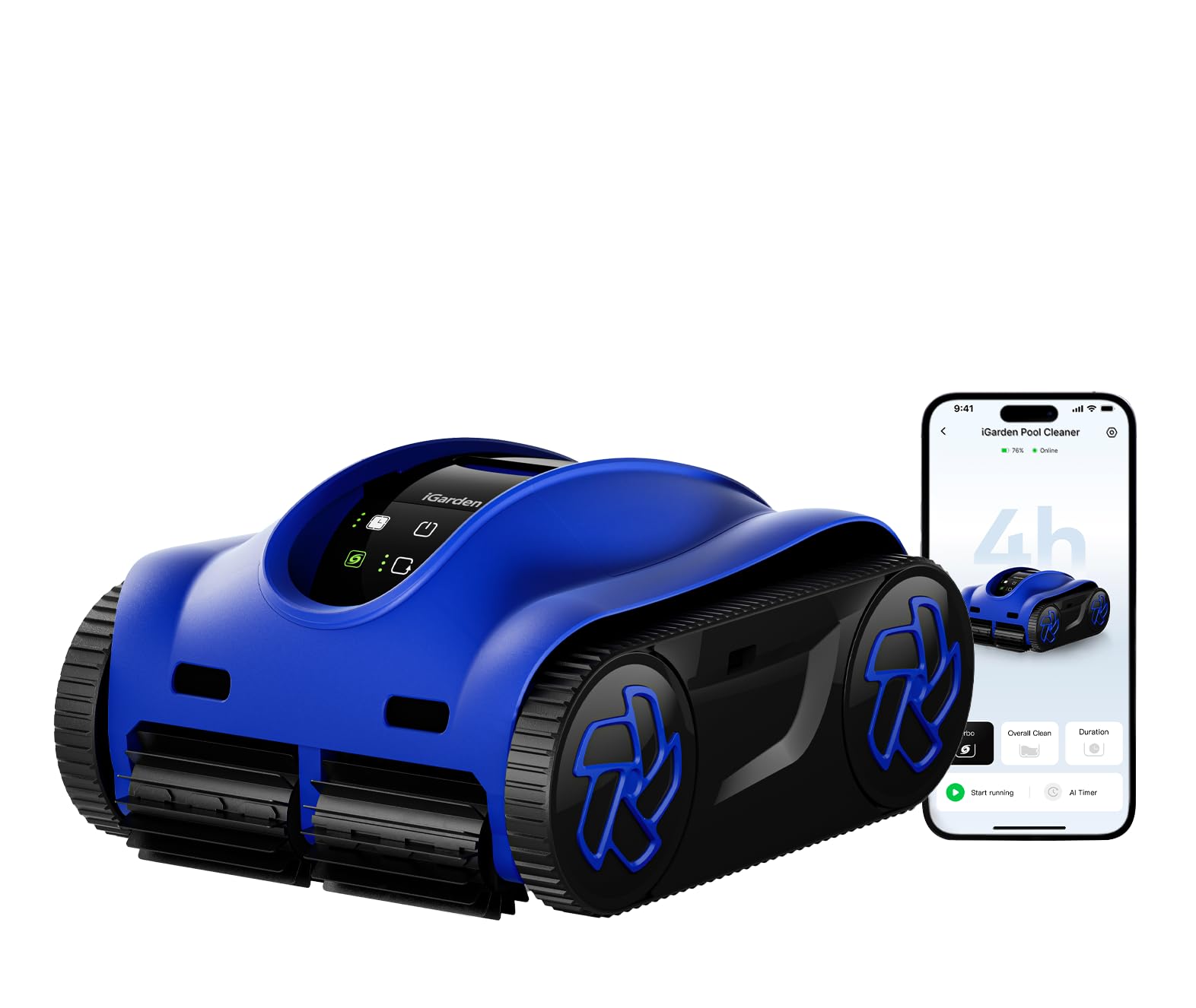 iGarden K Robot Piscina Limpiafondos y Paredes, Doble Filtración, 4H de autonomia, Control App, 5 Modos, Pantalla táctil, Temporizador IA, Navegación Inteligente y función Auto Parking