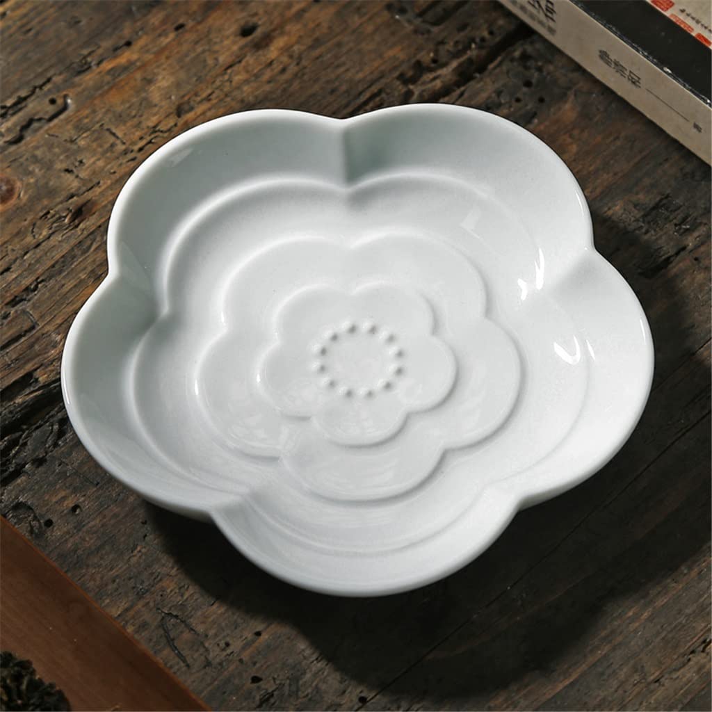 CKKNILV Creative Ceramic Dessert Plate Small Household Refreshment Fruit Nut Dish Retro Chinese Tea Ceremony Accessories Mini Cup Tray (A 11.9 * 2cm)