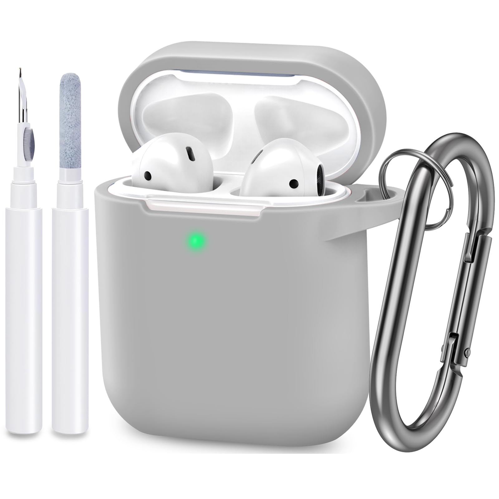 ATUAT Compatible with AirPods Case Cover, Full Protective Silicone Skin Dust-Proof Designed for Apple AirPods 1st 2nd Generation with Keychain, Front LED Visible, Grey