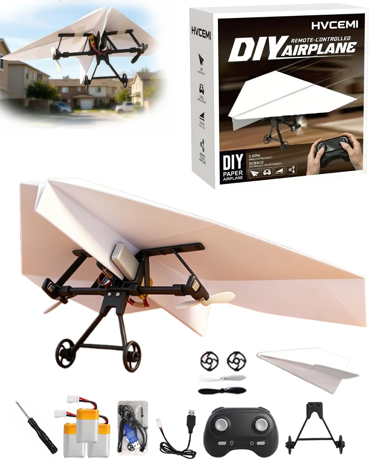 Rc Paper Airplane Motor Kit DIY Model Airplanes Launcher Construction Set with Gyro Stabilizer Dual Propellers Foldable Electric Remote Control Plane Drone Stem Toy Tech Gadgets Gifts (with Plane C)