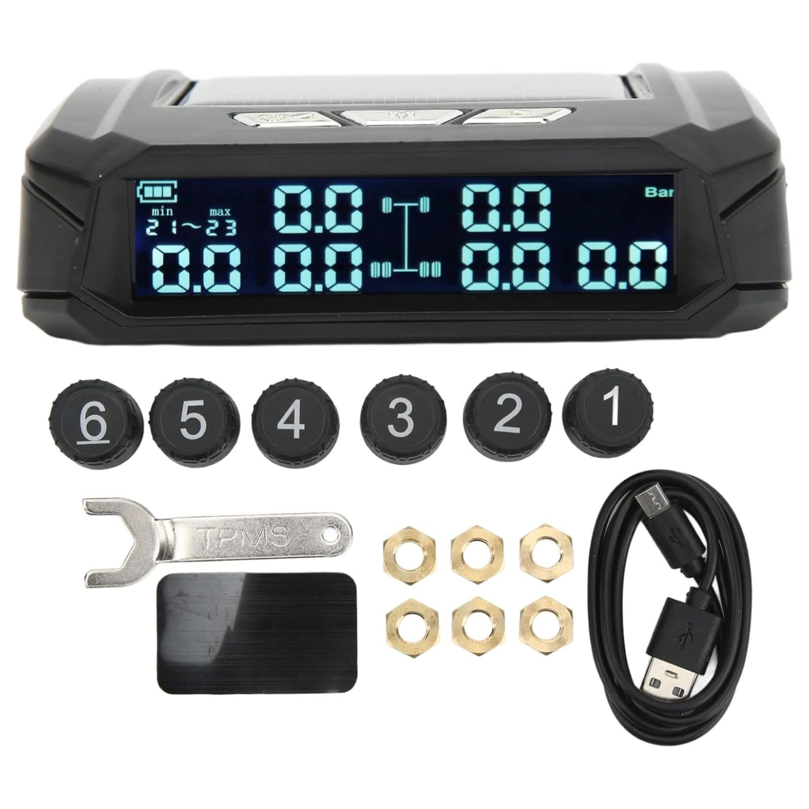 EVGATSAUTO TPMS Reifendruckkontrollsystem, 6-Rad-LKW, Drahtlos, Solarenergie, mit 6 Sensoren, für Leichte LKW und Wohnmobile