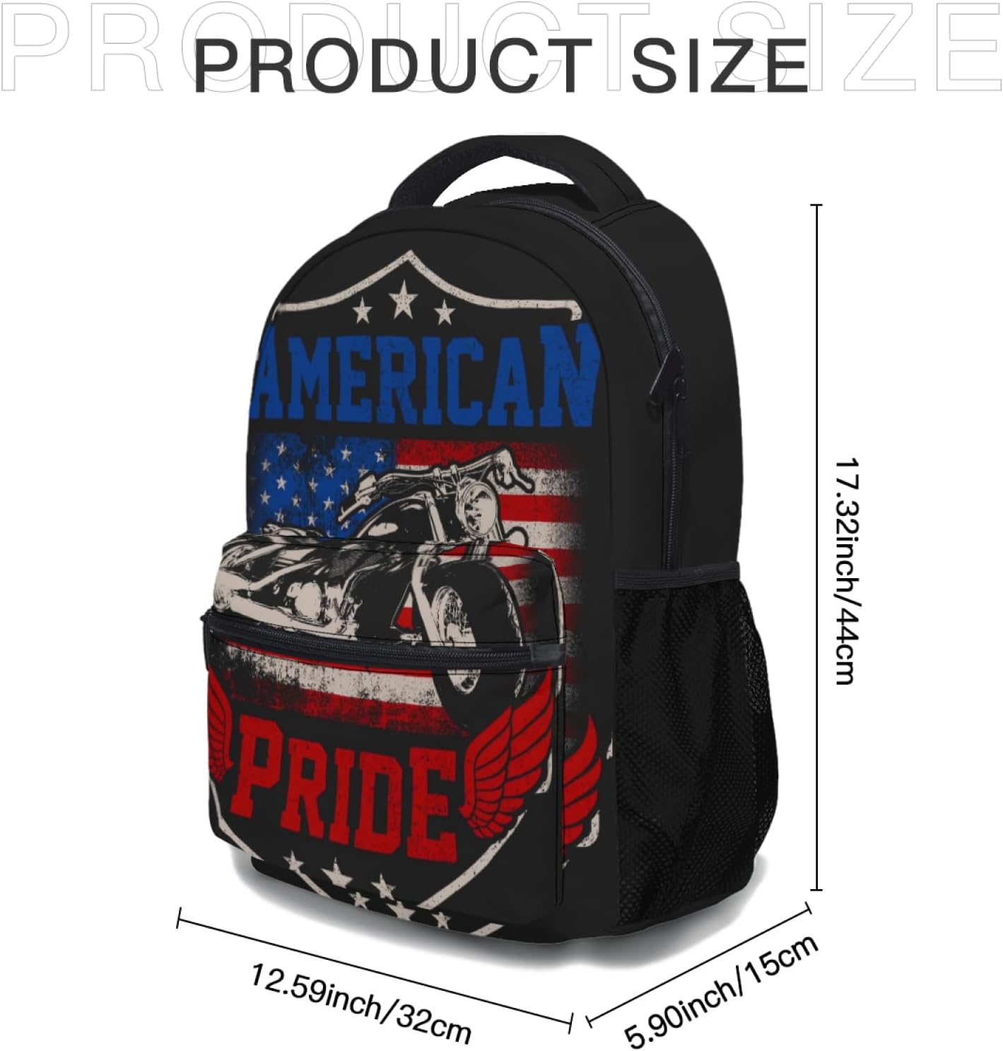 American Pride Backpack Patriotic Motorcycle Casual School Bookbag College Shoulder Bag Travel Camping Daypack for Girls Boys Teen