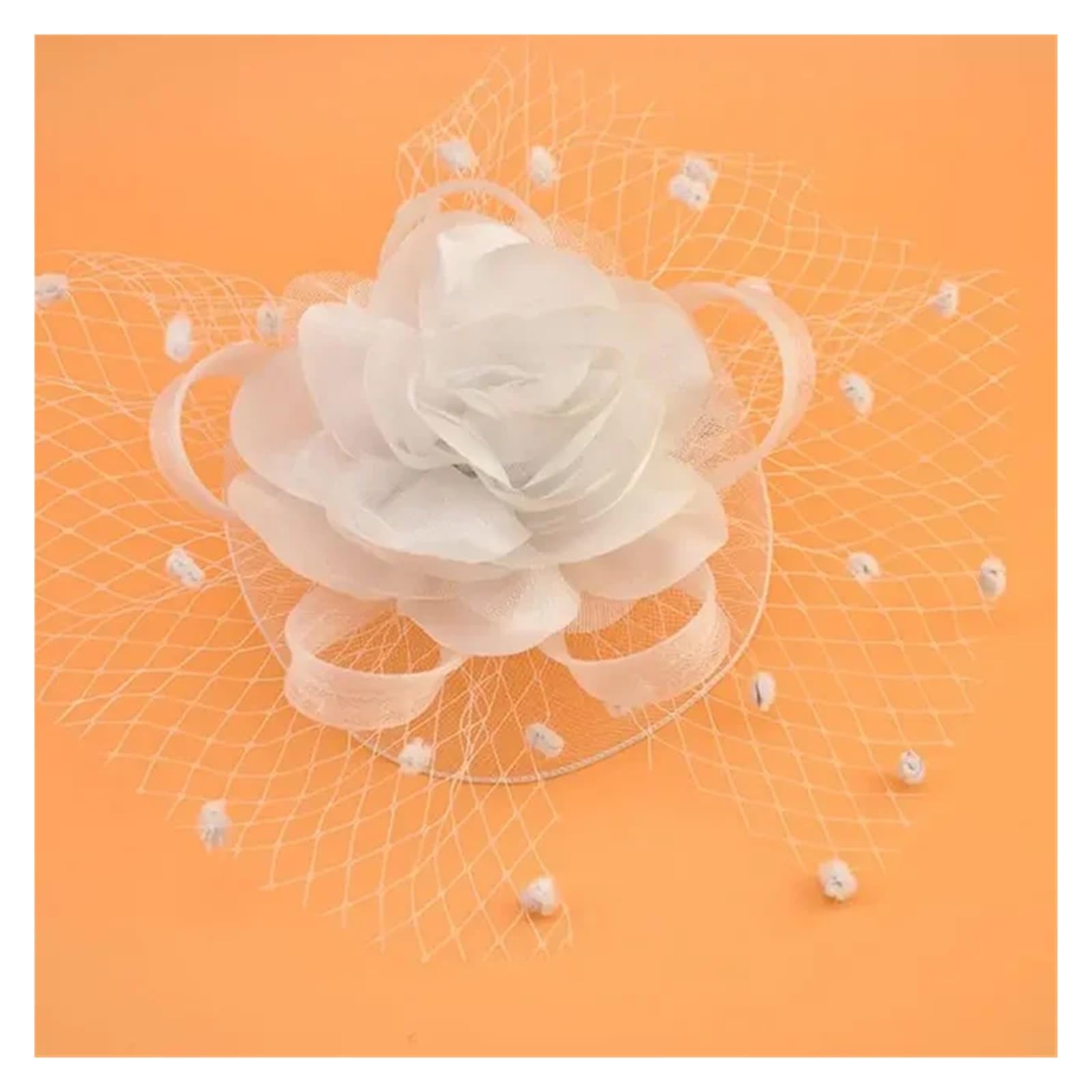 UALXPAO Wedding Hats Women Mesh Fascinator Cocktail Tea Party Hat Hair Accessories Wedding Church Headwear with Veil Flower Dots for Tea Party,Weddings(White)
