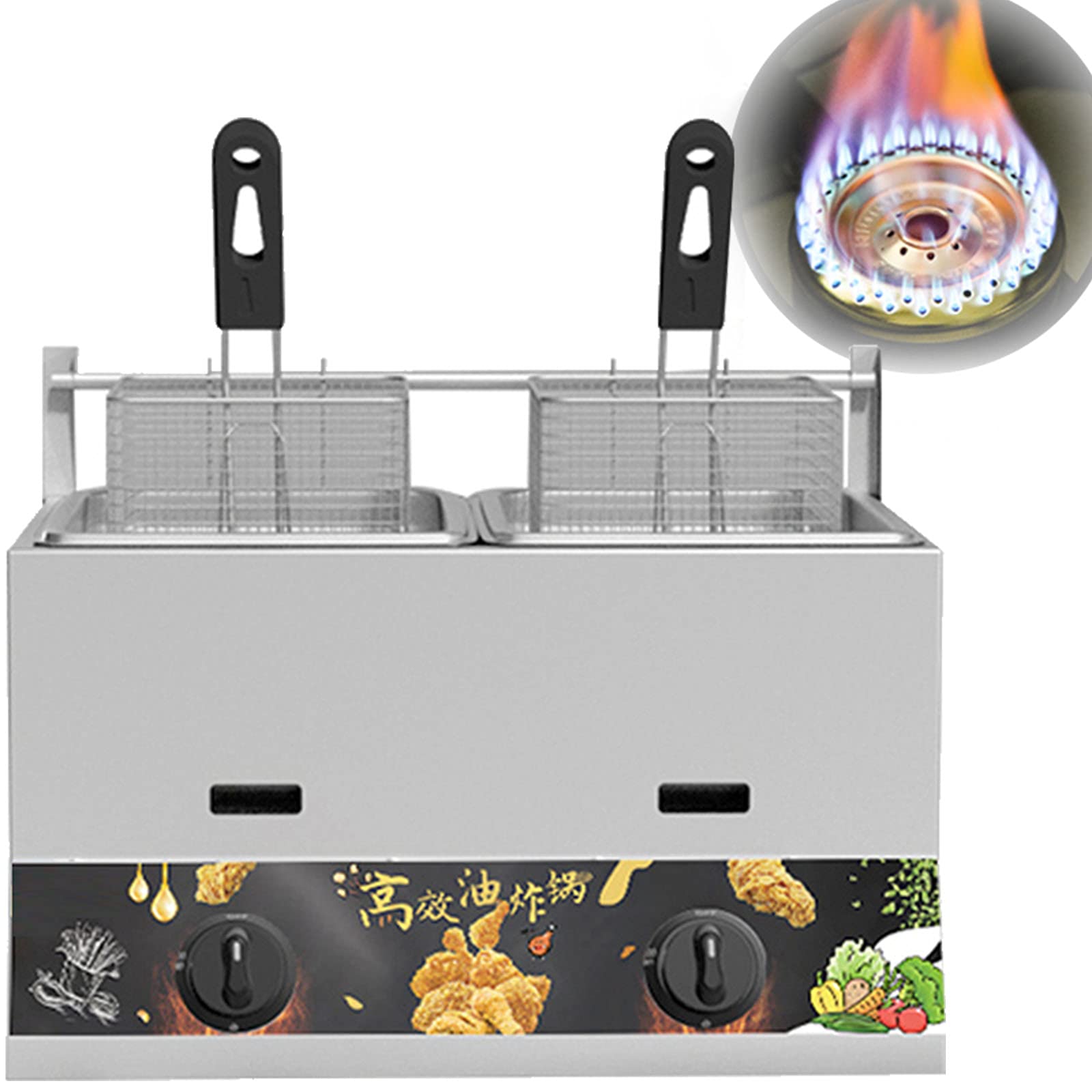 Friteuse à gaz GPL 23 L de comptoir en acier inoxydable amovible