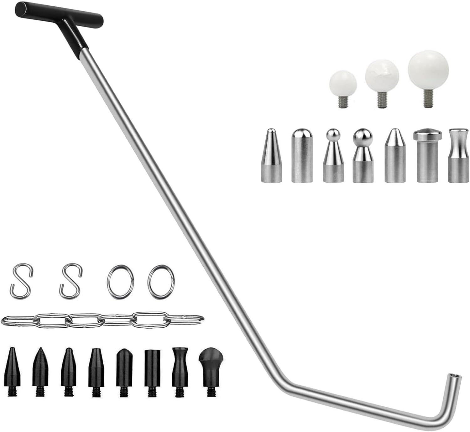 LadyRosian Paintless Dent Repair Tool Kit Dent Removal Rods Set Stainless Steel Tools with S-Hook for Car Body Dent and Hail Damage Repair