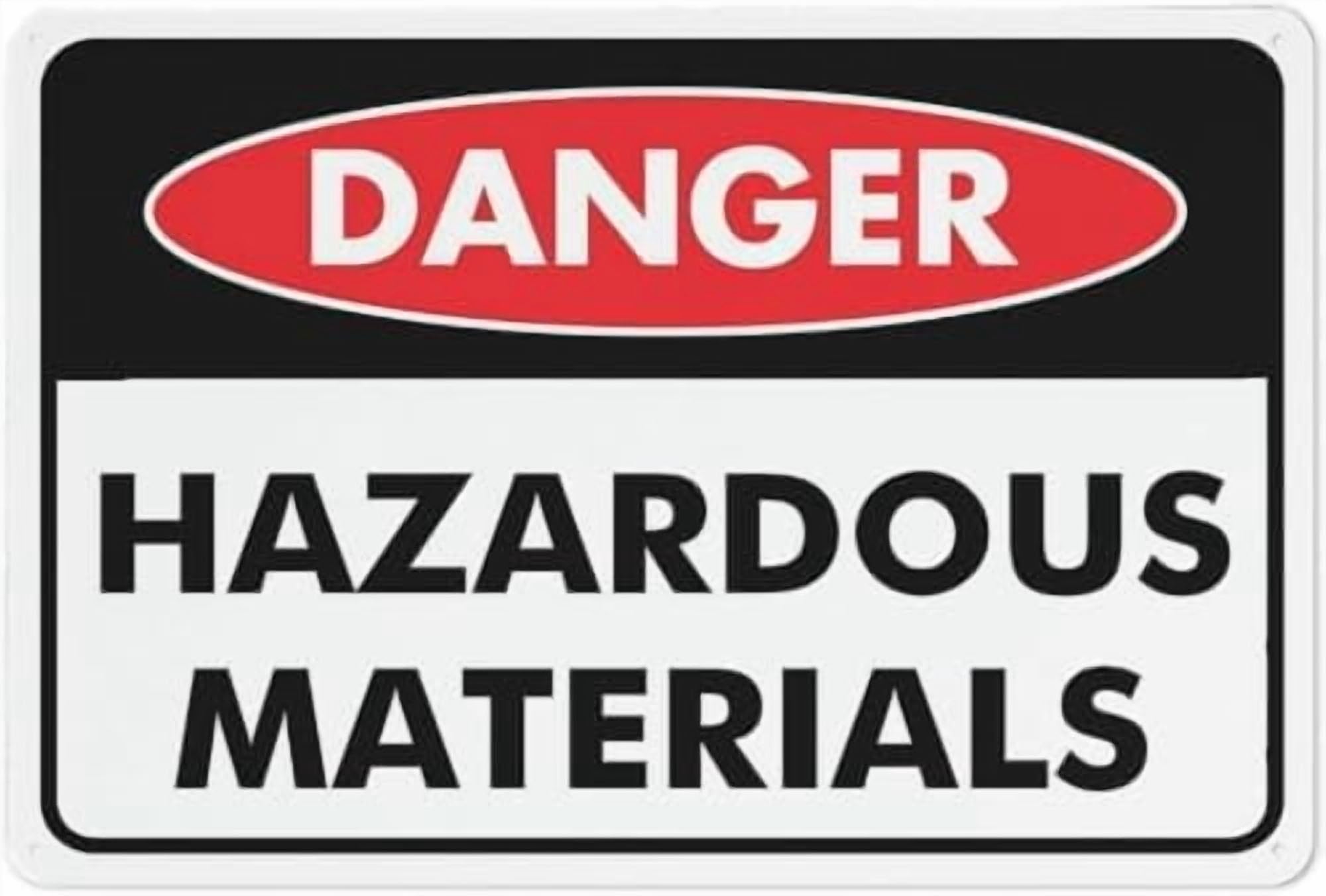 (2-Pack) Warning Metal Tin Sign - Danger Hazardous Materials, Rust Free Sign, 4 Pre-Drilled Holes, Weather Resistant, for House, Door, Office, Business, Yard, 12X8 Inch
