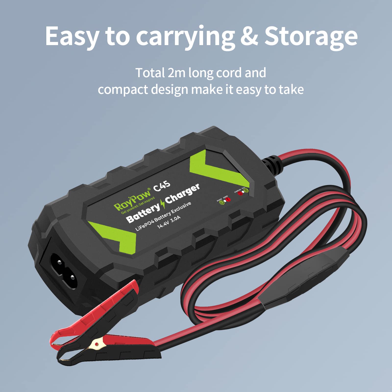 RoyPow LiFePO4 Battery Charger, 14.4V 3A Automatic Trickle Battery