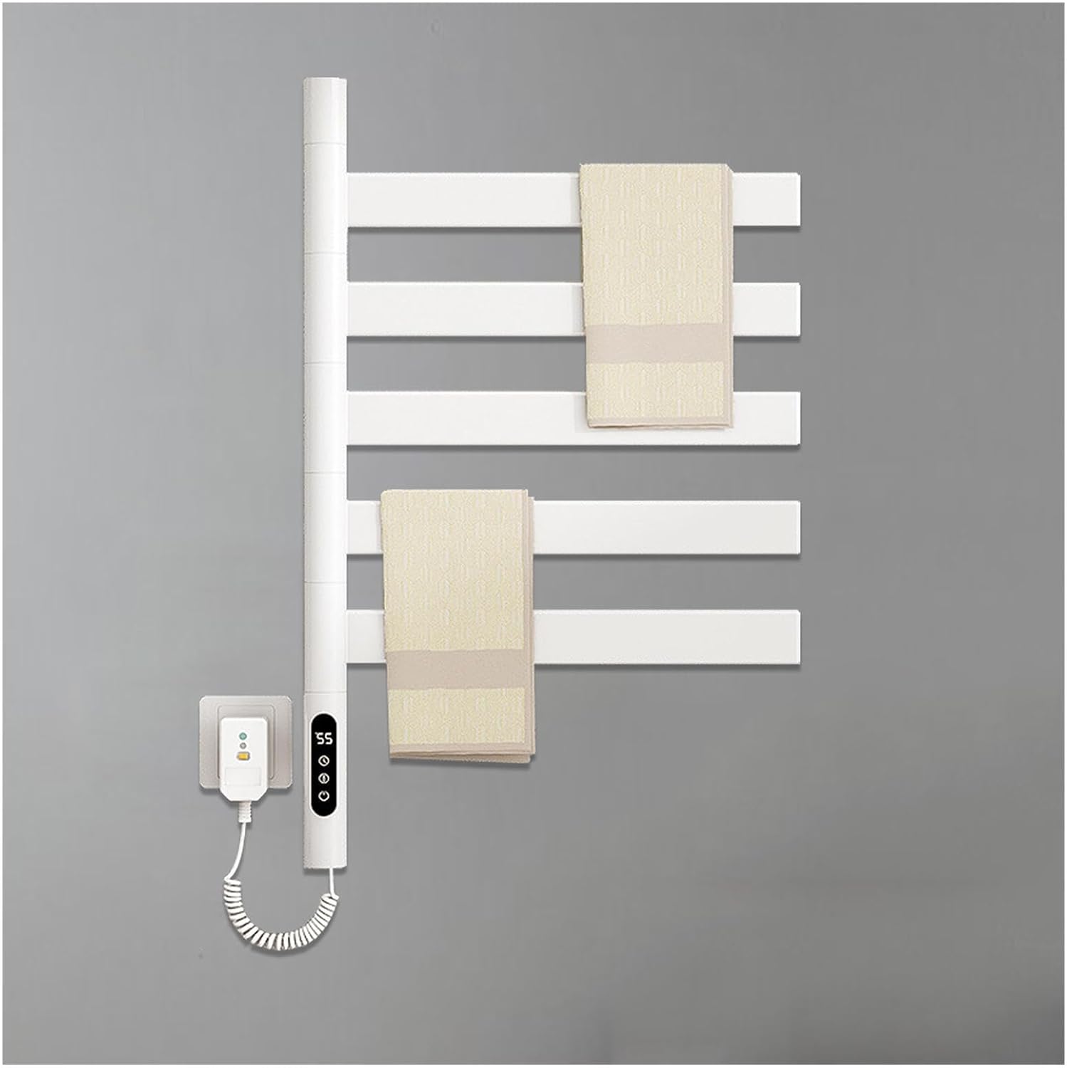 Towel Warmer Rack Rotatable 180°,Heated Towel Rack with Timer,LED Display,Constant Temperature Control,Heated Towel Warmer Hardwired,White