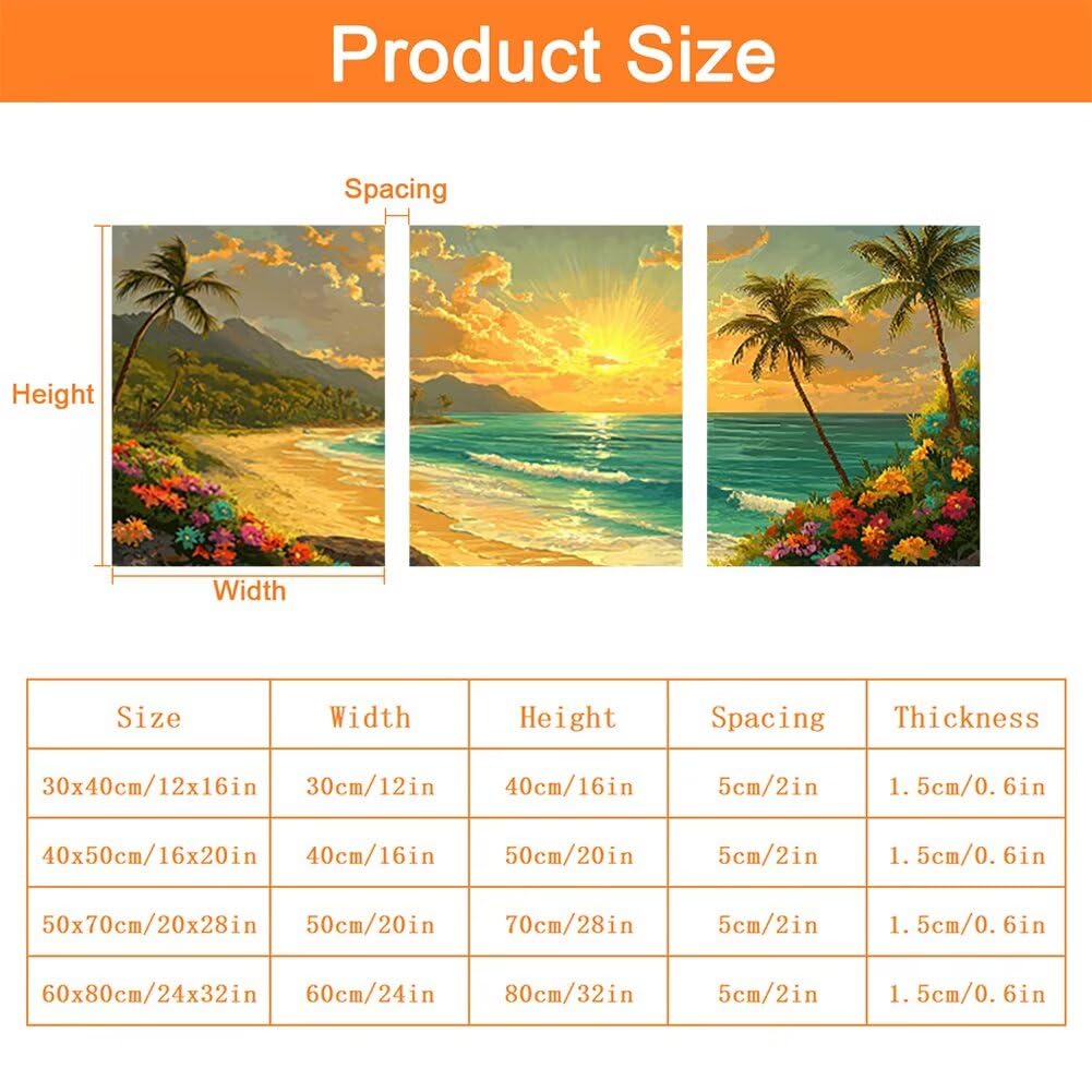 Wandbilder Strand 60x80cm, 3Pcs Leinwand Bilder Groß Wanddeko Wohnzimmer, Baum Leinwand Bilder mit Rahmen, Moderne Wandbilder Wohnzimmer Poster Set mit Haken, Wanddeko Schlafzimmer Poster Set, -2074