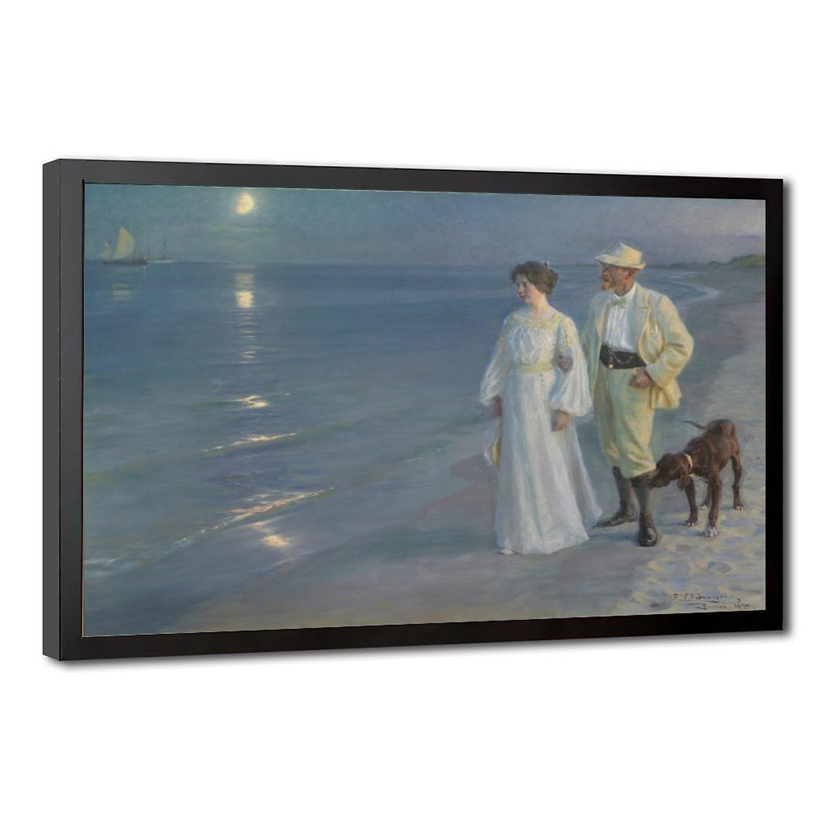 WCYB Peder Severin Kroyer - Summer Evening at Skagen Beach The Artist And His Wife Posters Prints Canvas Deco Paintings Wall Art Hangable Frame 24" L X 36" W