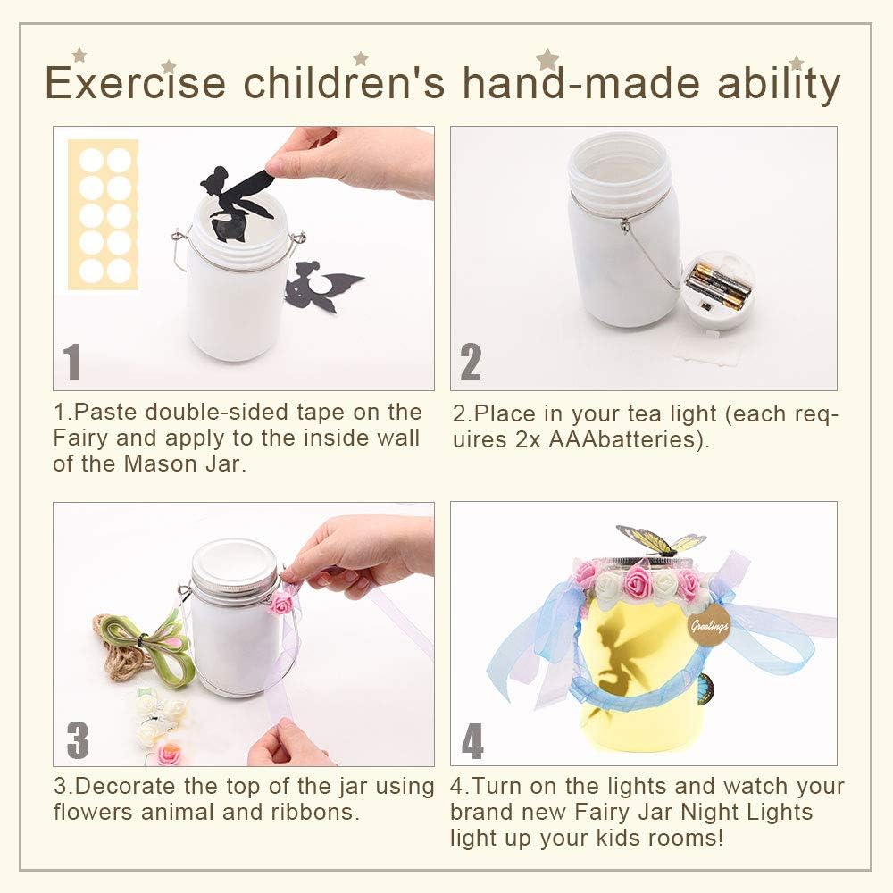 Fairy Lantern Craft Kits, Alritz Gift for Girls Ages 4-12 DIY Mason Jar Kit with Remote - 12 Color Night Light for Kids for Indoor Outdoor Garden DIY Deco Art Project : Toys & Games