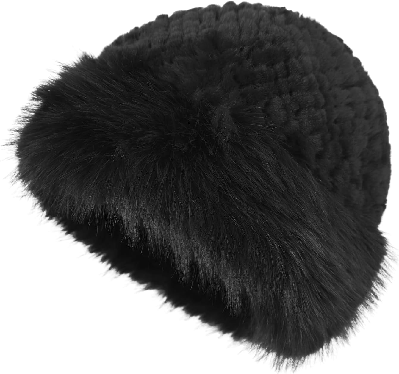 Women Winter Faux Rabbit Fur Trimmed Cloche Hat with Scarf Set Furry Warm Beanie Collar Scarf Set for Ladies - Image 2