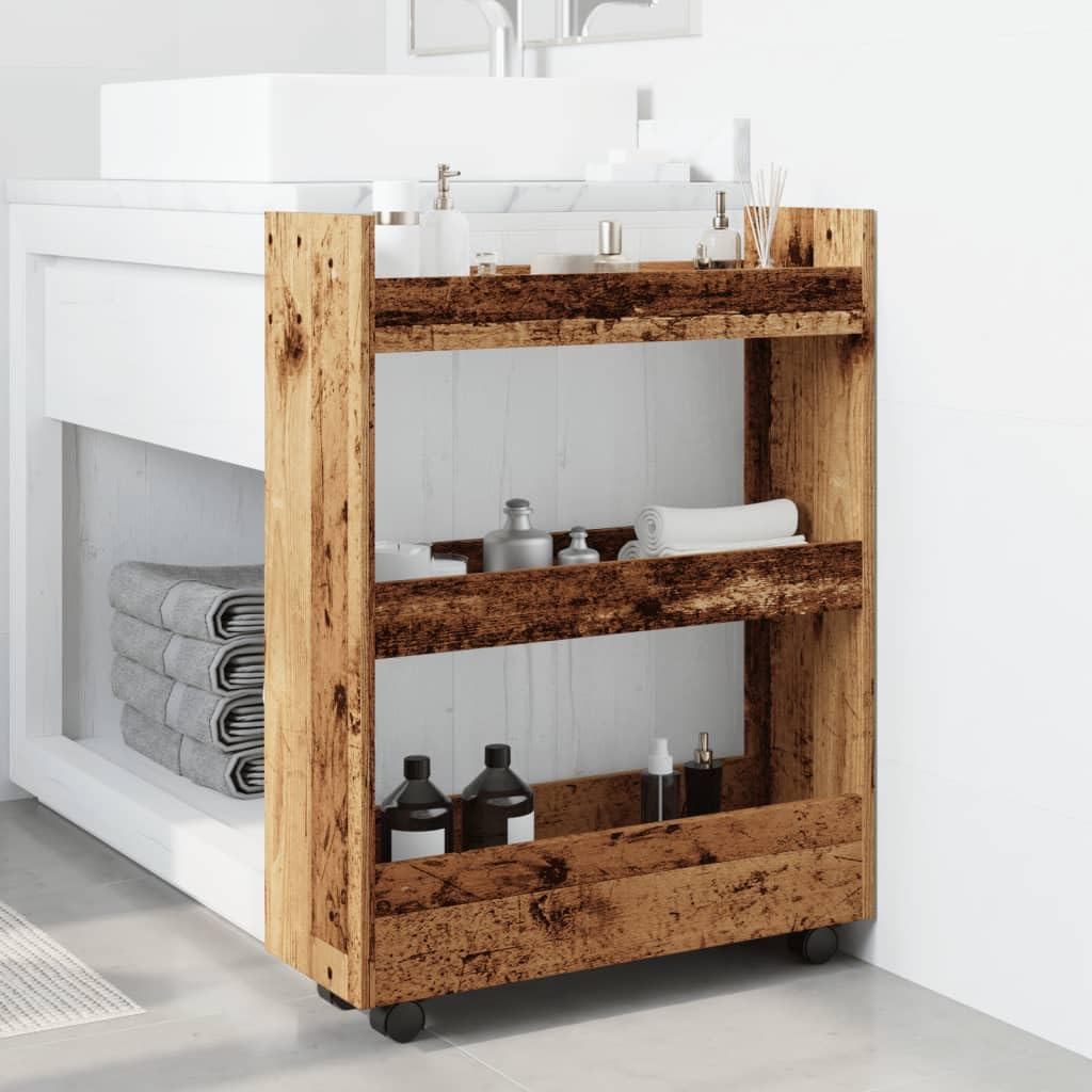 Tomostar Desserte de Cuisine, Desserte Étroite Chariot de Rangement à roulettes étroit 3 Niveaux 60 x 22 x 80 cm Vieux Bois