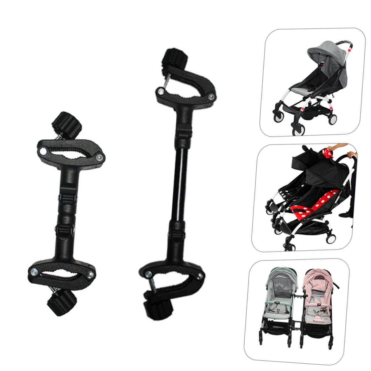 Connecteurs pour Poussettes Bébé 3 Pièces en Fer et Plastique Noir Adaptateurs pour Relier Deux Poussettes Simples Usage Extérieur