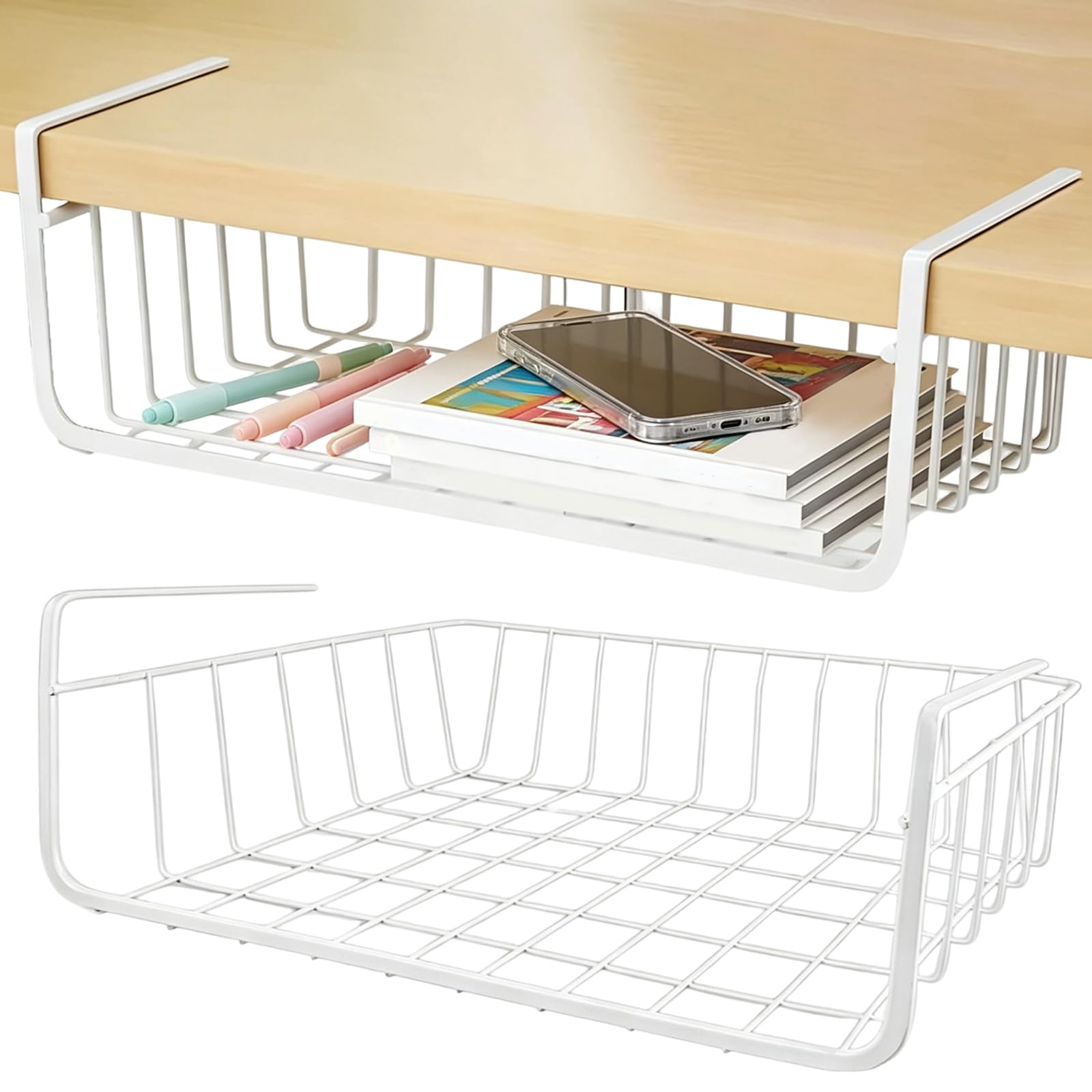 2 Stück Hängekorb Küche, Kleiderschrank Organizer Metall 30CM, Unterregal Hängekorb Aufbewahrungskorb, Einhängekorb Regal für Küchen, Speisekammer, Büro, Schreibtisch