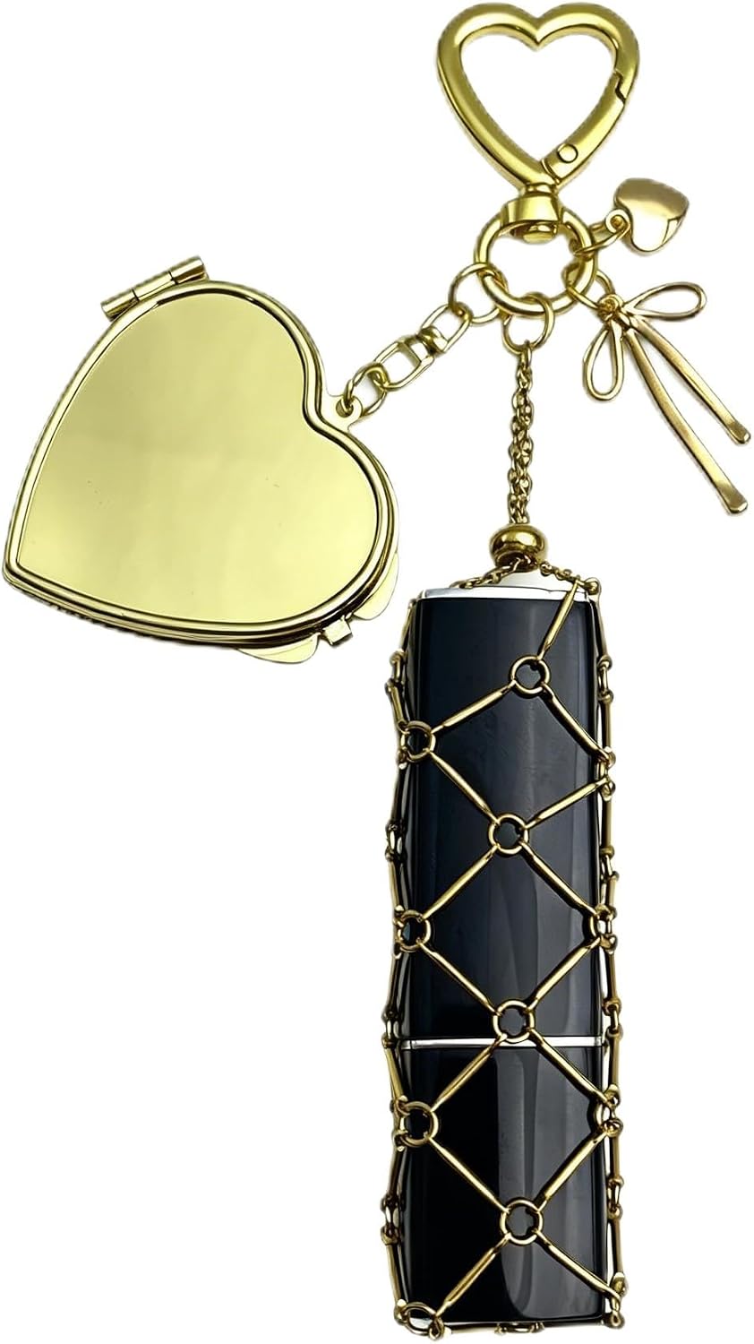 Lipstick Keychain with Mirror, Portable Lip Balm Keyring, Fashion Lip Gloss Holder Key Chain for Women Bag