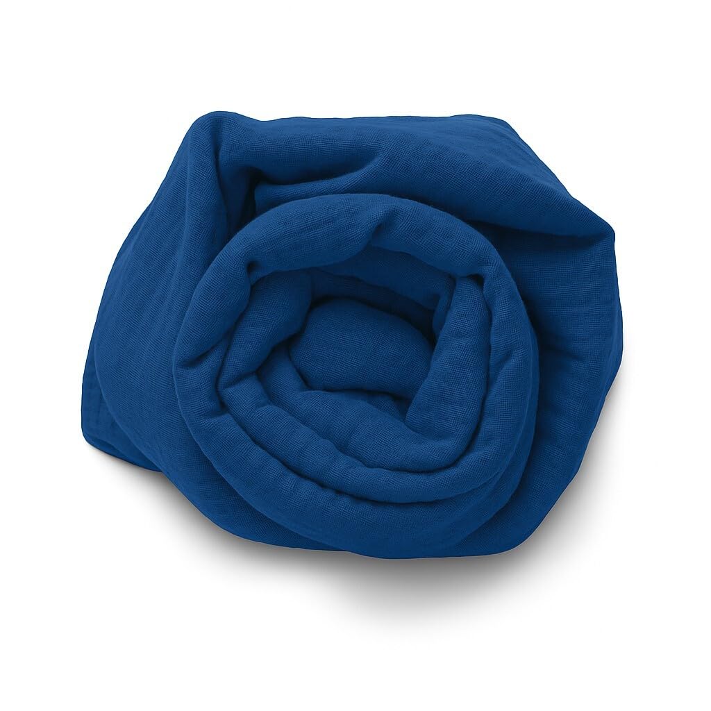 Fitted Sheet 100% Cotton Gauze 160 x 200 x 30 cm Blue