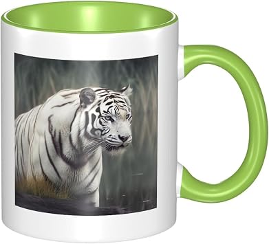Large Ceramic Coffee Mugs,11oz Coffee Cups with Handle,Novelty Porcelain Mug White Tiger Tea Mugs for Women Men Big Tea Cup,Latte Mug for Milk, Hot Tea,Microwave Safe