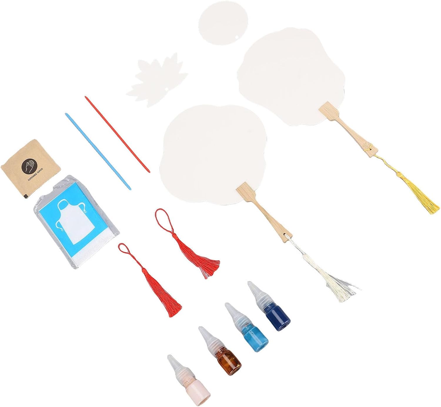 Aurikall Handheld Fan Painting Kit Blank Paper Fan with Tassel, Pigments, Plastic Sticks, Gloves, Apron Set for DIY Art, Home Decor, and Events image 5