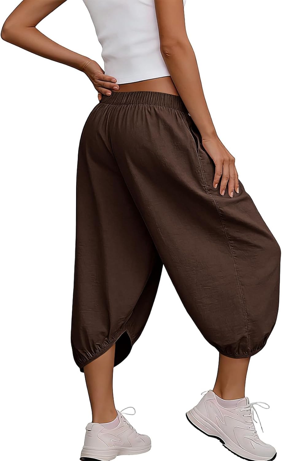 Cotton Linen Capri Pants for Women Knee Length Pull On Shorts Plus Size High Waisted Comfy Casual Cropped Palazzo