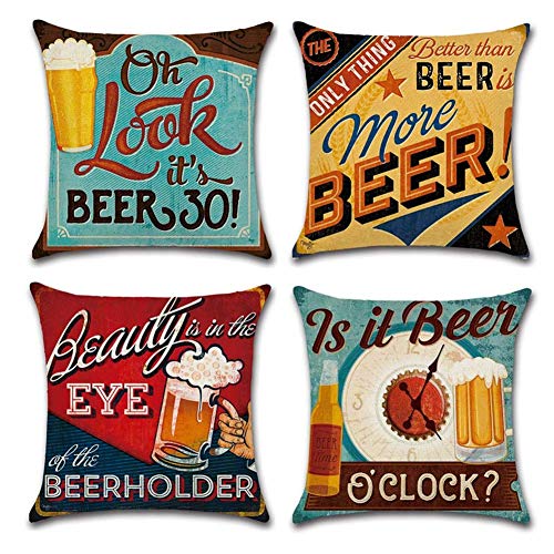Freeas Pillowcases Canvas Decorative Throws Pillows Cushions Covers Creative Pillowcase for Sofa Bedroom Set of 4, 18x18 Inch