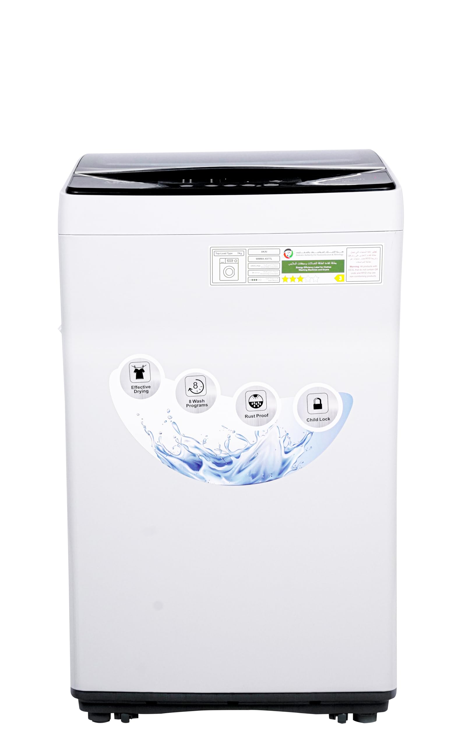 Akai 7kg Fully Automatic Top Load Washing Machine with Digital Panel, Intelligent Waterfall System, Pulsator, Prewash Cycle, Superior Wash, Soft Closing Lid, Light Grey WMMA-X07TL