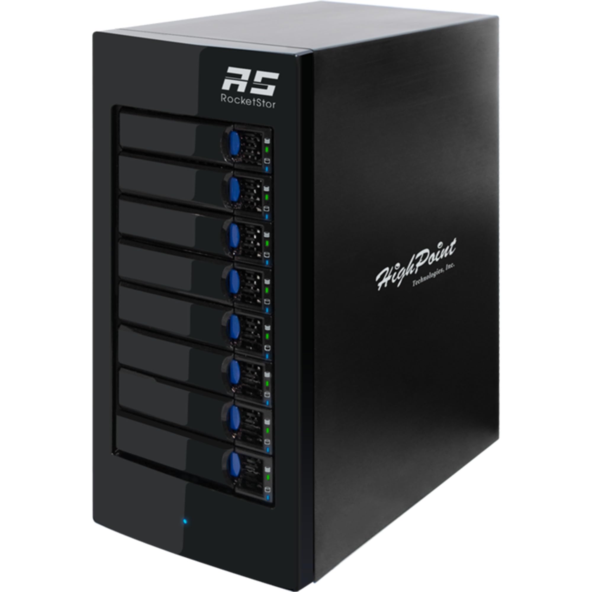 HighPoint RocketStor 6418AS 8-Bay 6 GB SAS/SATA Hardware RAID Tower Enclosure - Black, Floor Mount, Aluminium, Server, Workstation