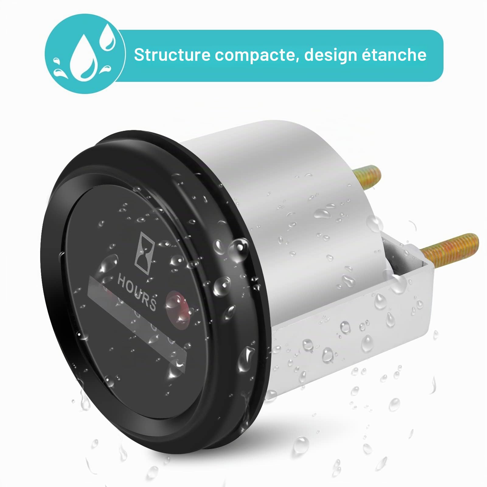 AC/DC 12-36 V 6 Jauge Compteur d'heure de quartz, Rond Compteur d'heure numérique à haute précision pour Moteur de Bateau Voiture Camion