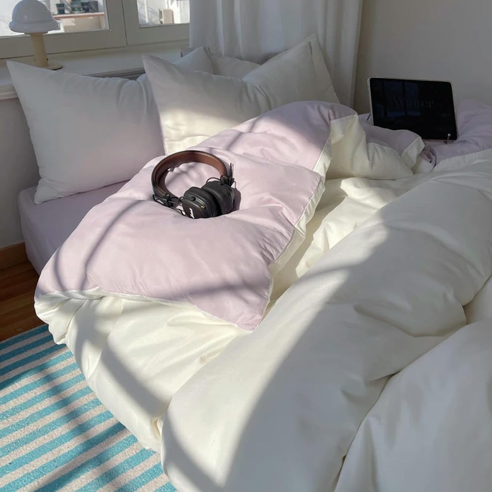 Set di Biancheria da Letto in Cotone 4 Pezzi con Lenzuolo e Copripiumino in Tinta Unita, federe, Lenzuolo Singolo per Coppia, King Size, Queen Size, Matrimoniale, Singolo