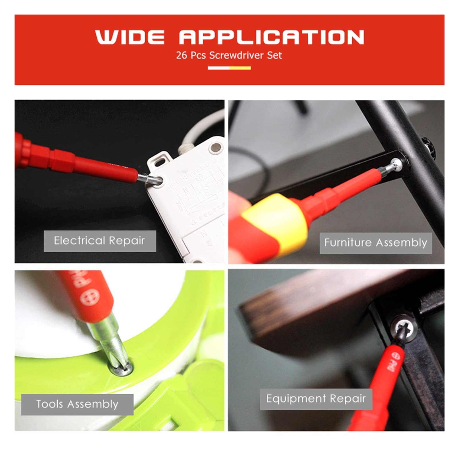Set di cacciaviti isolati 26 in 1, Punte per cacciavite magnetiche, Dispositivo di Riparazione per cacciavite, Utensili manuali per elettricisti.
