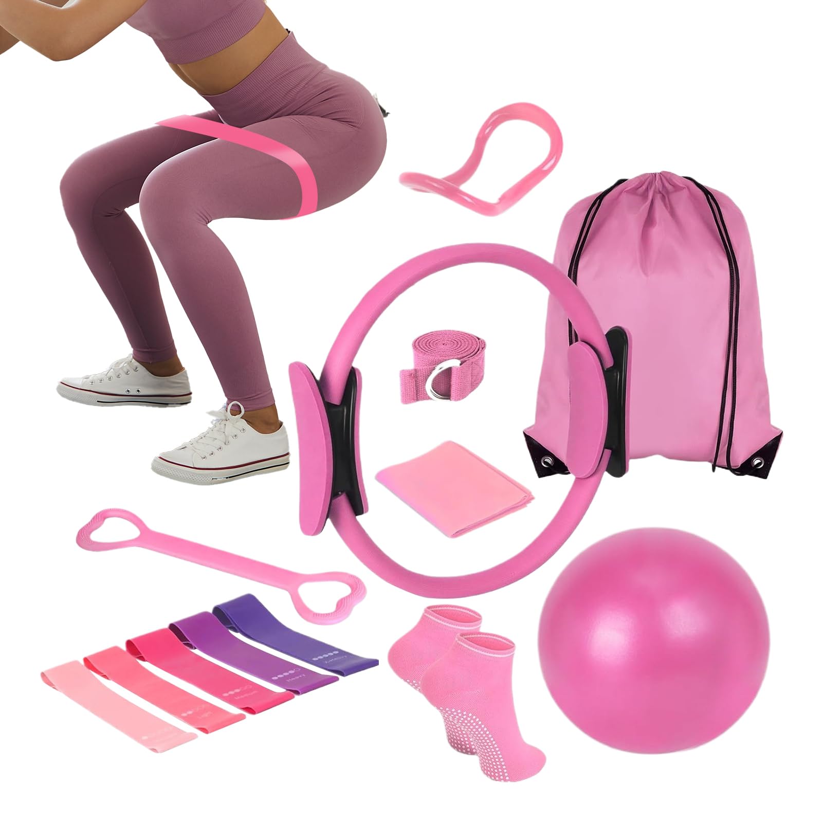 4 Set di Pilates, Pilates e-ssential Kit, Pilato Ring And Ball & Resistance Band & Yoga Ring, Kit di Attrezzatura per Fitness Pilato, per Allenamento per La Casa