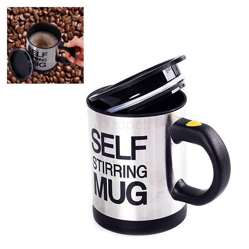 Saffron Enterprise Unique Stainless Steel Automatic Coffee Mixing Cup Self String Mug with LID for Home-Traveling-Office(2 x AAA Battery Operated) (Premium Edition Made in India)