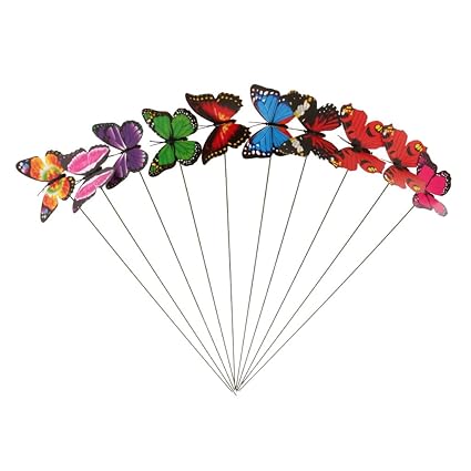 Magideal 10 Pcs Colorful Butterfly Stakes, Flying Butterfly On Stick Model Balcony Decoration Items Outdoor 7X5.5Cm