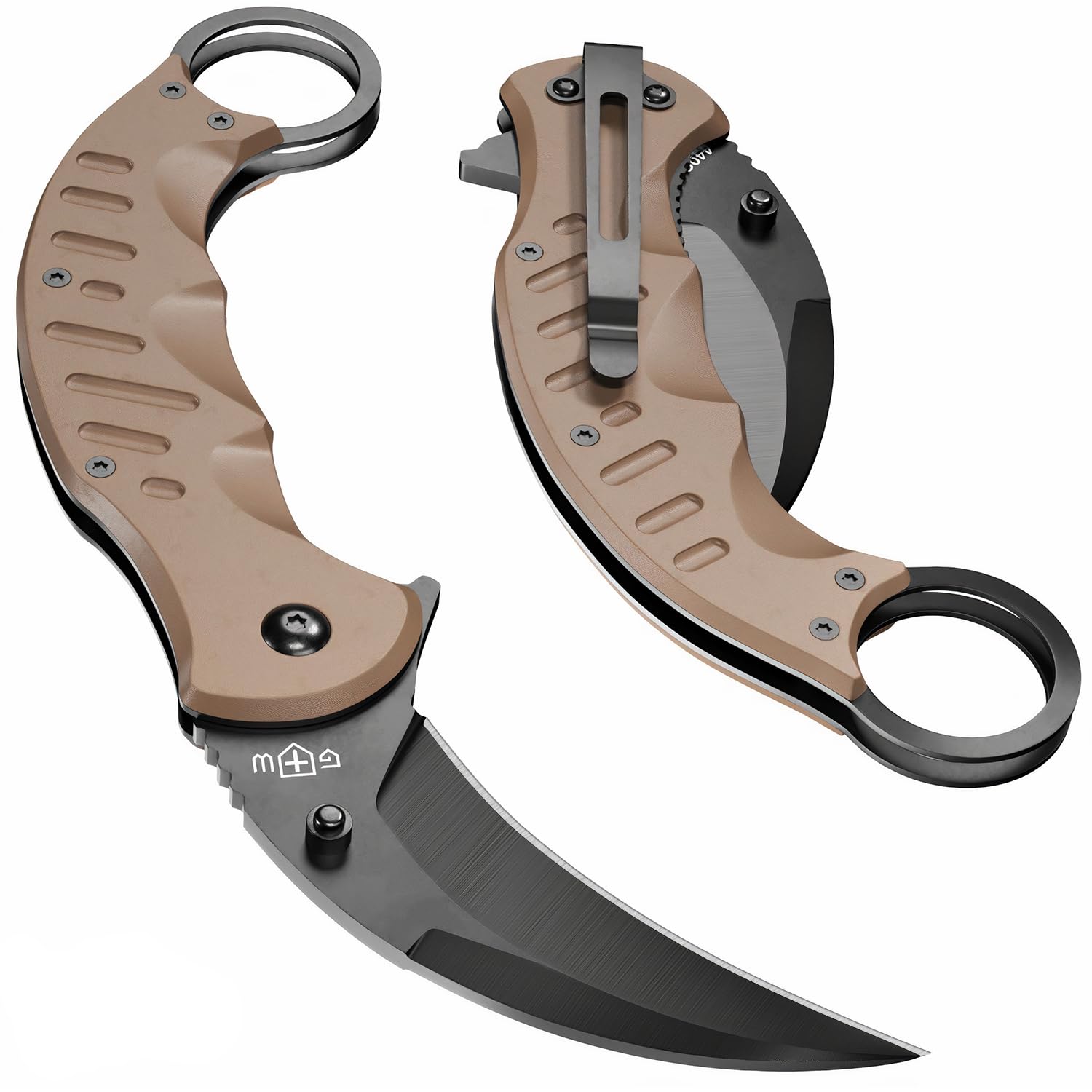Tan Karambit Folding Knife for Men - Military Sharp Tiger Claw Blade - Pocket & Folding Knives for Hunting Camping EDC - Birthday Gifts Ideas for Dad Husband Boyfriend X-42 T
