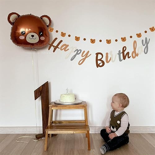 Miniatura 8 de Cartel de feliz cumpleaños con tema de oso con lindo cartel de oso, decoración de banderines para fiesta de cumpleaños, suministros para fiesta de