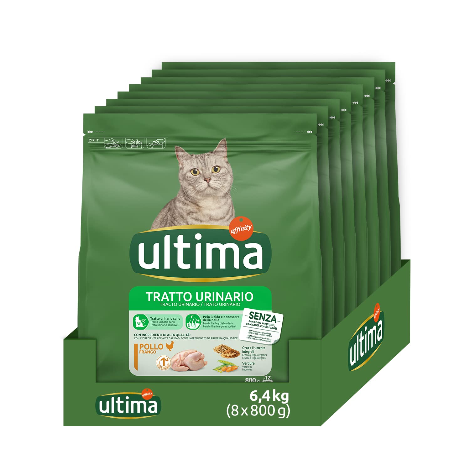 Ultima Tratto urinario Pollo - Crocchette per gatti - Confezione da 8 x 800g - Totale 6,4kg